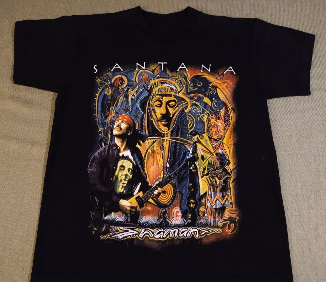 Vtg Santanaaaa SHAMAN World Tour Cotton Black Full Size T Shirt For Men UR383