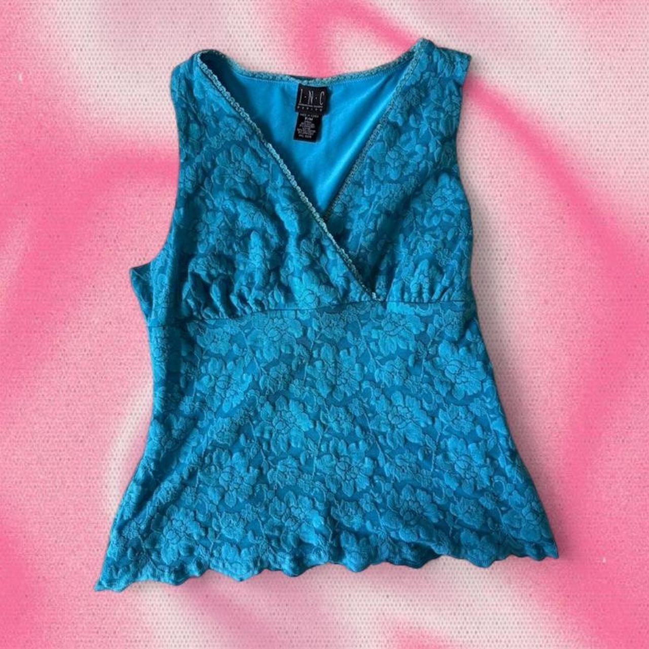 EUC Vintage Y2K INC Blue Lace Babydoll Top Women Size Petite M/L