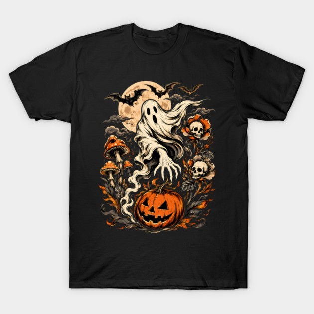 Vintage Spooky Ghost Pumpkin Gothic Halloween Graphic Unisex T-Shirt