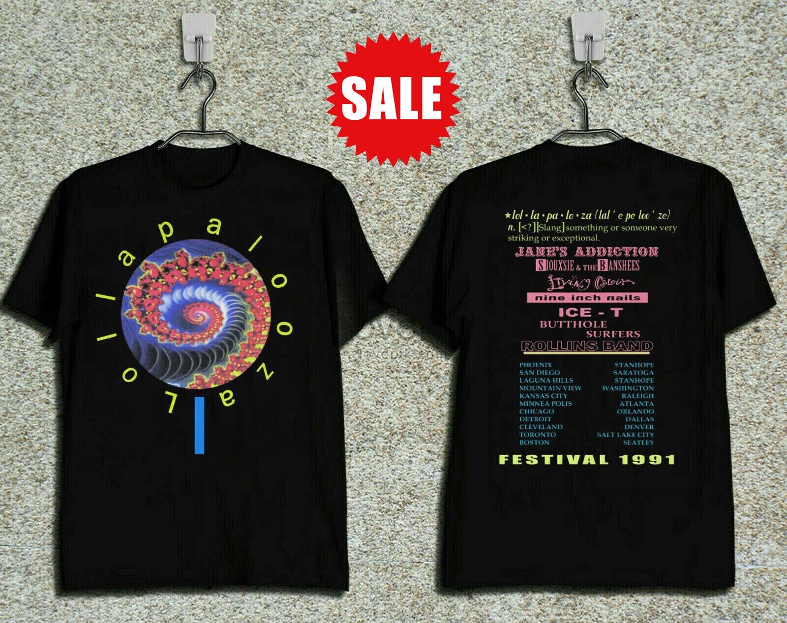 Lollapalooza 1991 The Brockum Group Shirt Vintage Unisex Black Cotton Tee