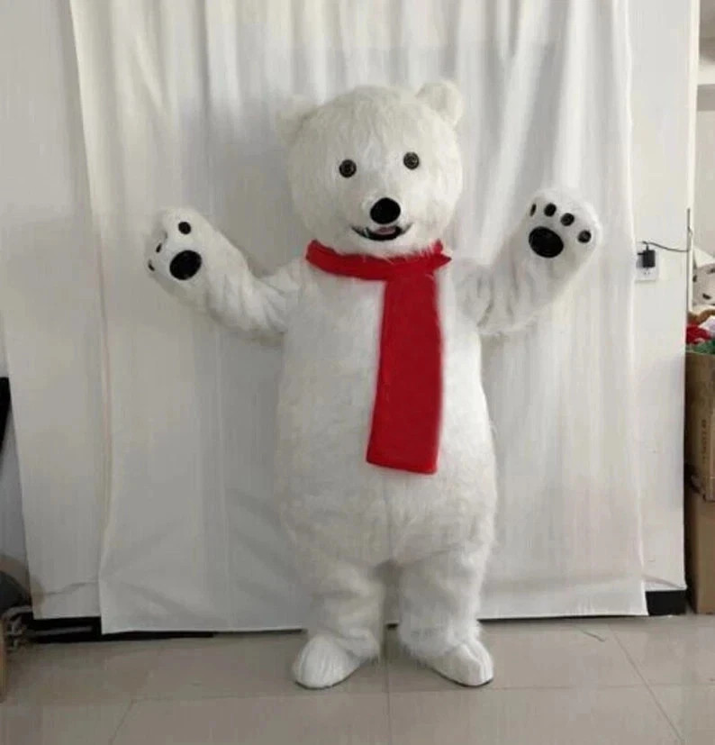 White Polar Bear Mascot Costume Cosplay Party Dress Clothing Halloween Adults