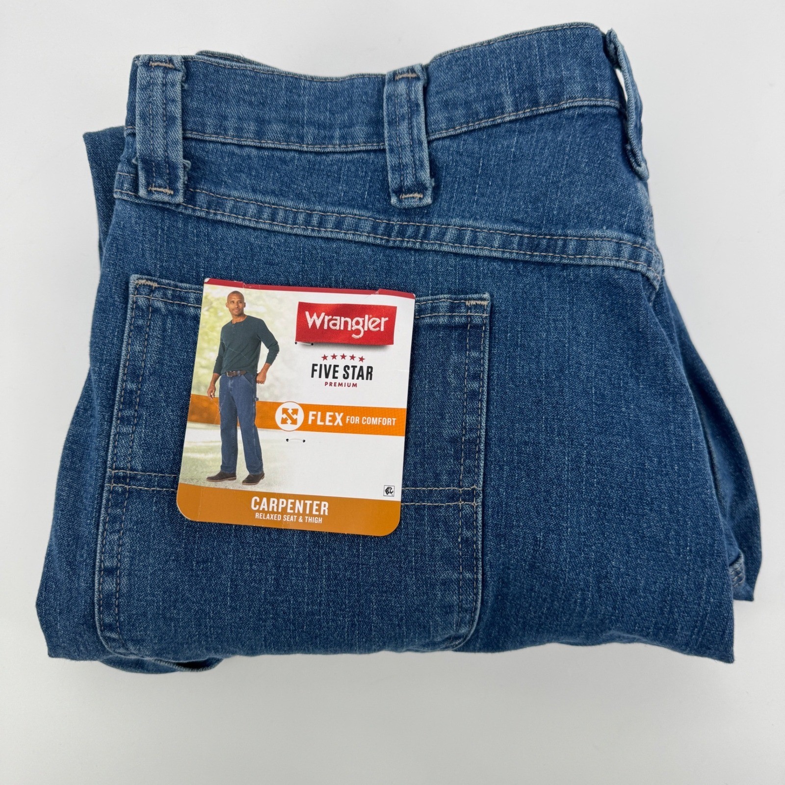 Wrangler Five Star Premium Flex Carpenter Jeans Mens 36x30 Blue Relaxed Thigh