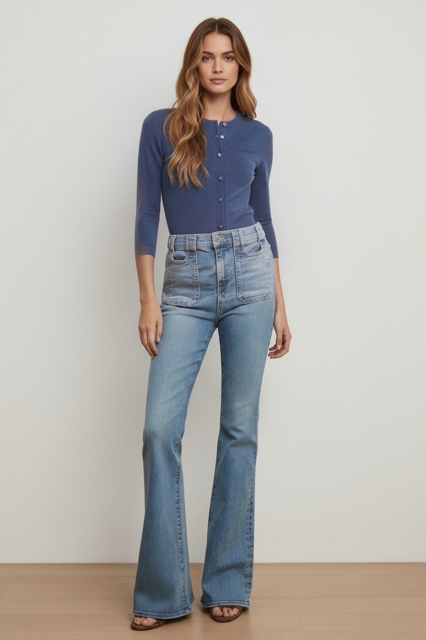 Veronica Beard High Rise Waist Beverly Skinny Flare Jean 25x30 Patch Pocket Rare