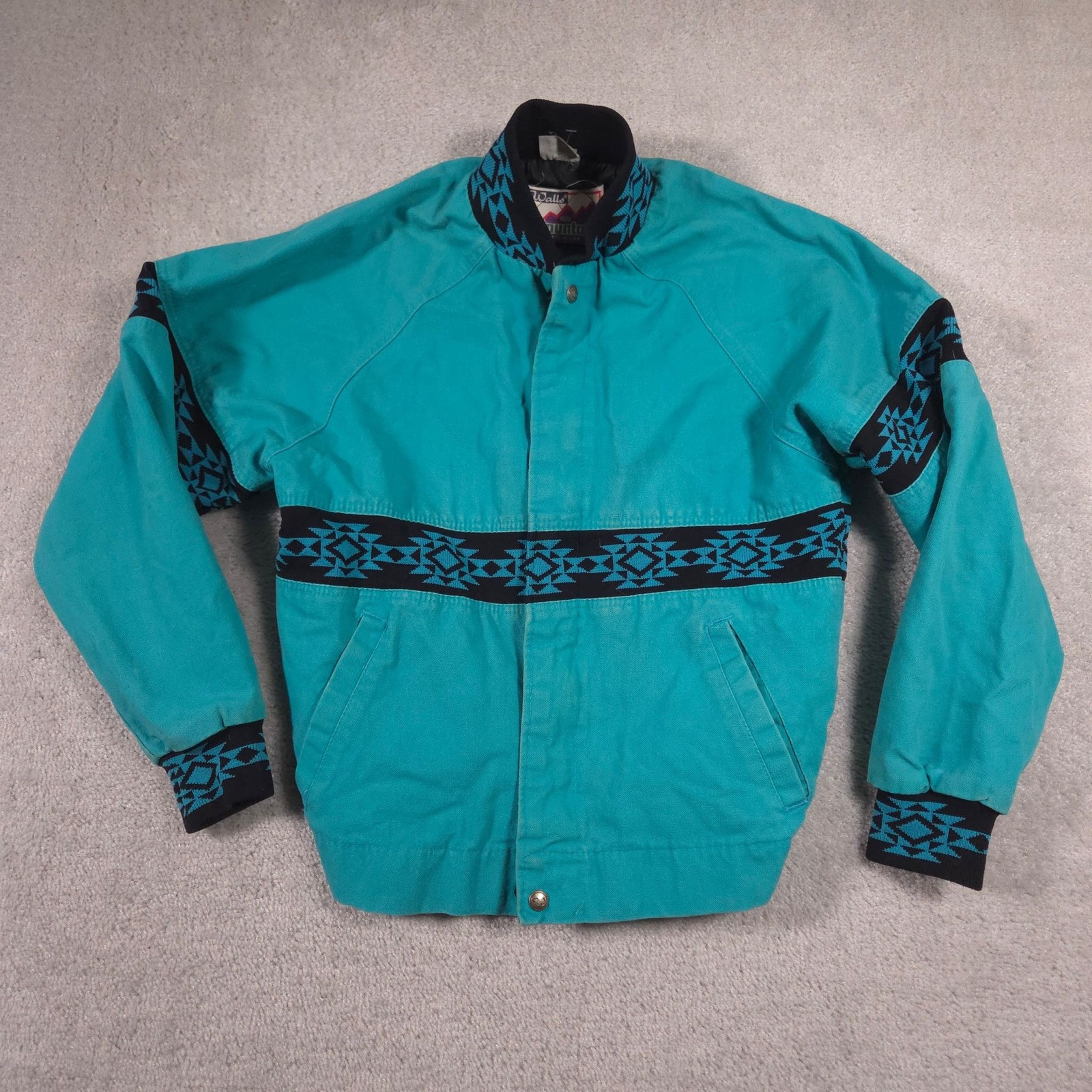 Vintage Walls Mountain Jacket Mens Small Green Aztec Western Bomber Made USA
