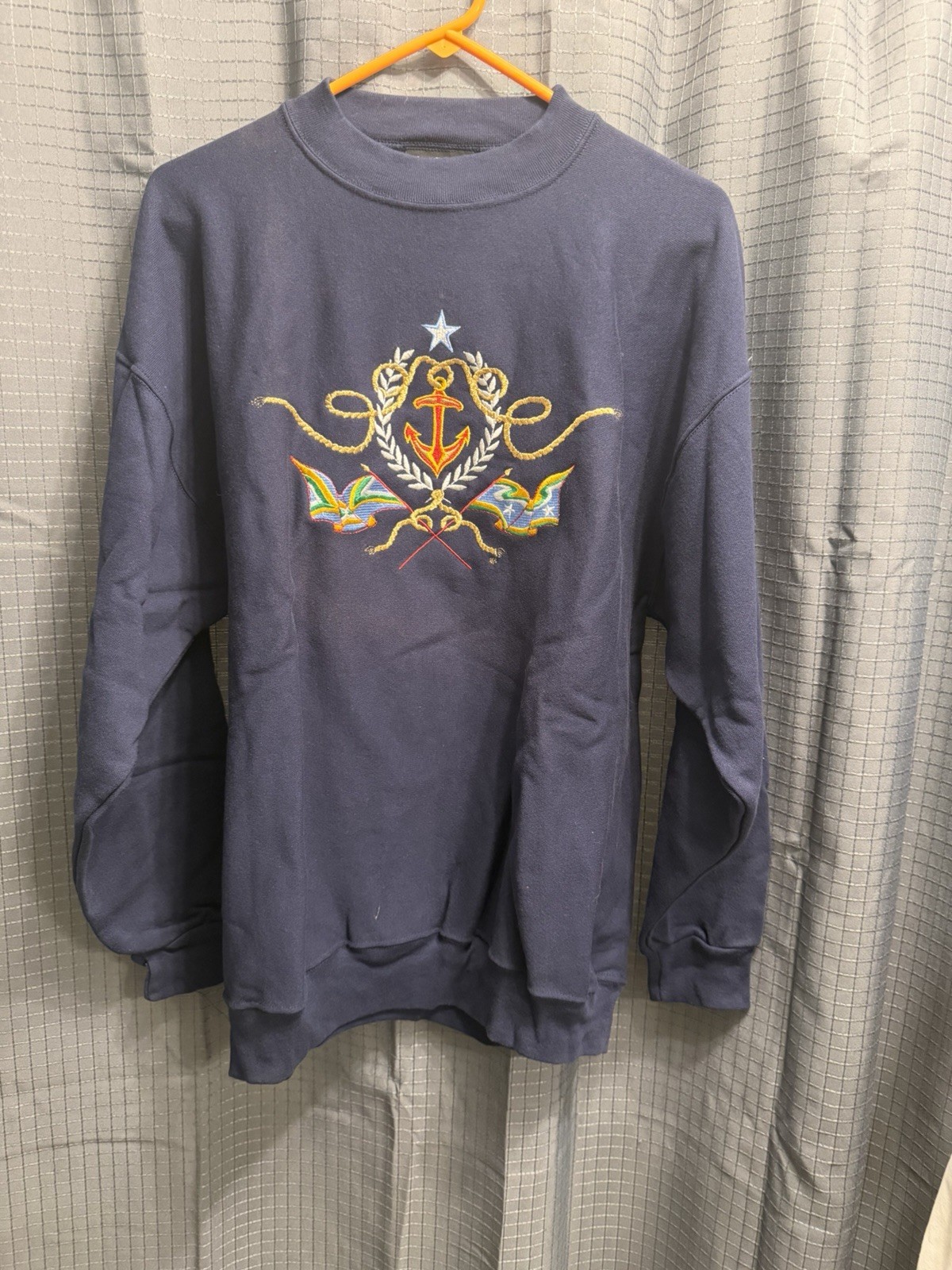 Vintage B Wear Sweatshirt XL Navy Nautical Anchor Embroidered USA NWOT