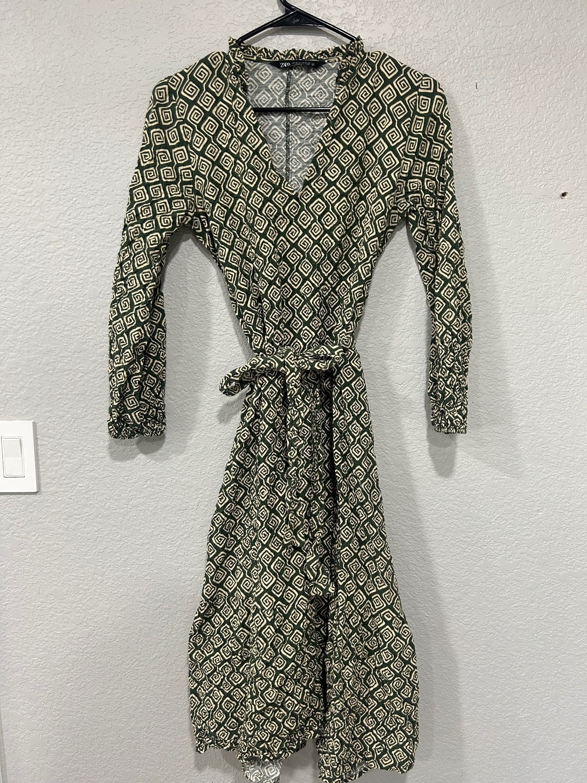 Zara Green Geometric Print Wrap Dress Women\'s Size M