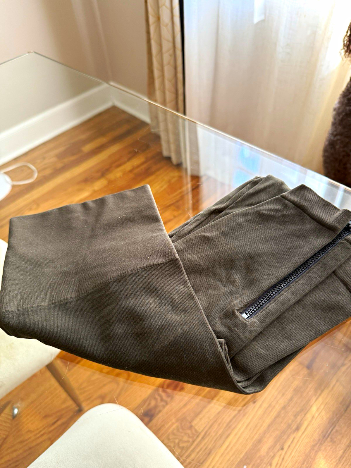 SPANX Women\'s army green Solid Pull-On Leggings w/ Zip ankles Size L Regular
