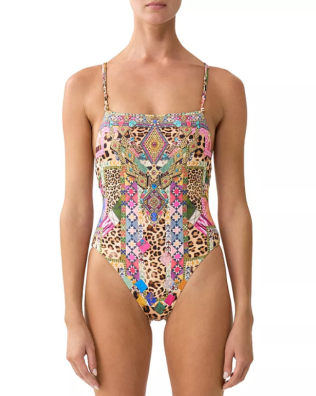 Camilla Straight Neck Double Strap One Piece Swimsuit MSRP $395