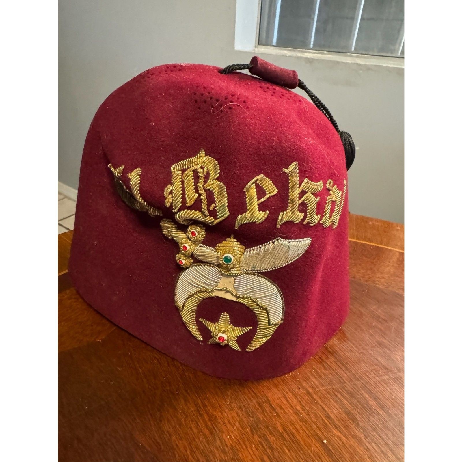 Vintage El Bekal Shriner Fez Mid-Century Egyptian Maroon Cap with Tassle