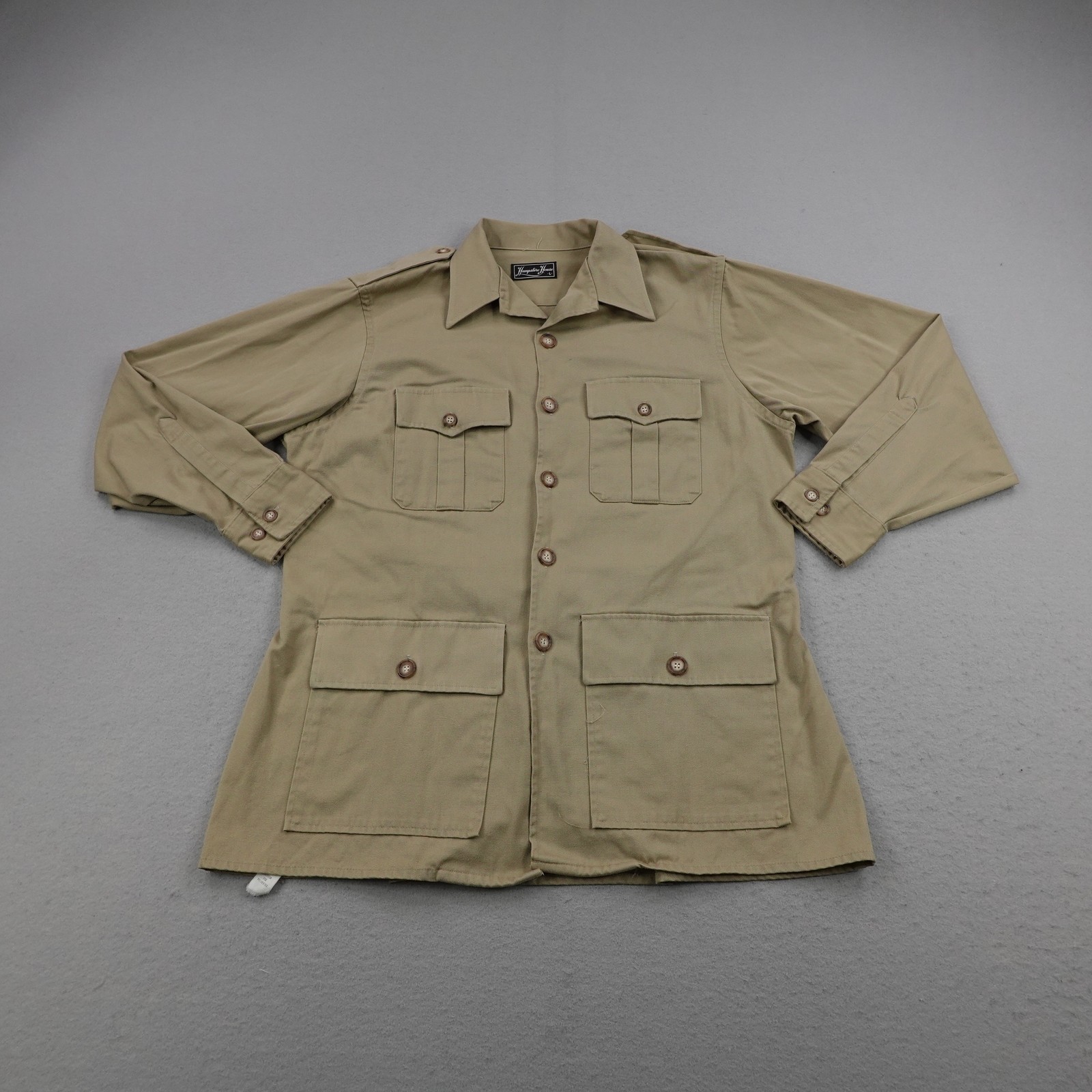 Vintage Hampshire House Shirt Mens Large Khaki Beige Tan Safari Field Military