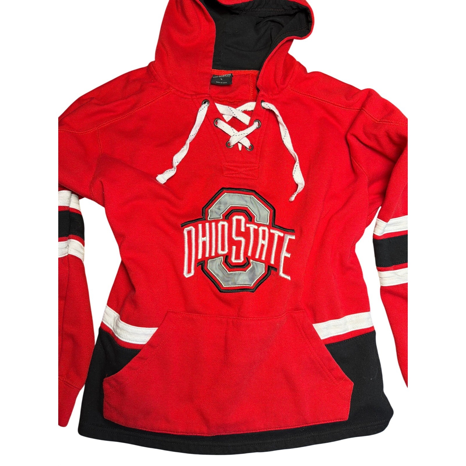 Colosseum Ohio State Buckeyes Mens L Lace Up Hoodie Red Black Sweatshirt
