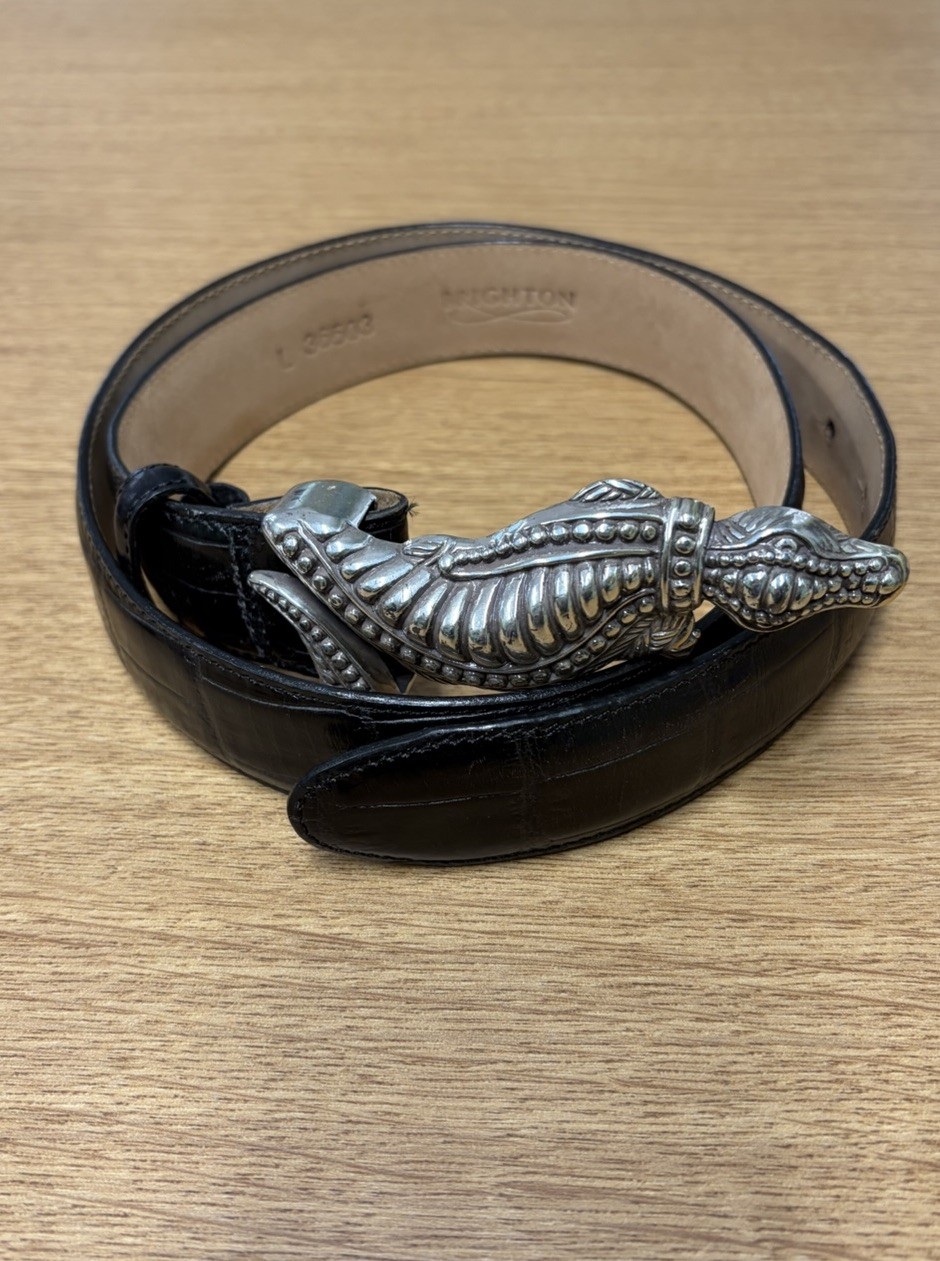 1995 VTG Y2K Brighton Leather Embossed Belt Alligator Buckle Womens LARGE 36503
