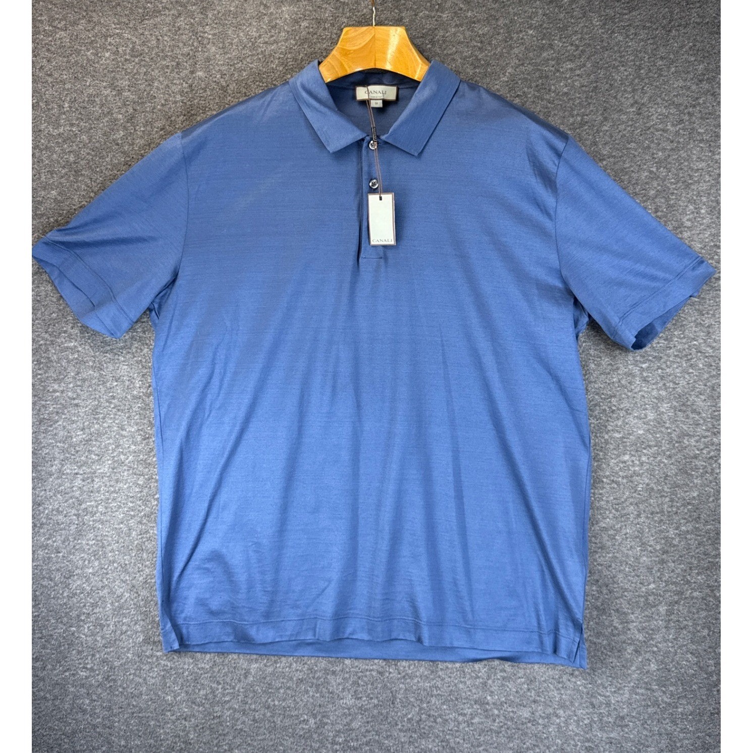 Canali Polo Shirt Mens 56 Blue Cotton Short Sleeve Luxury Made in Italy NWT $375