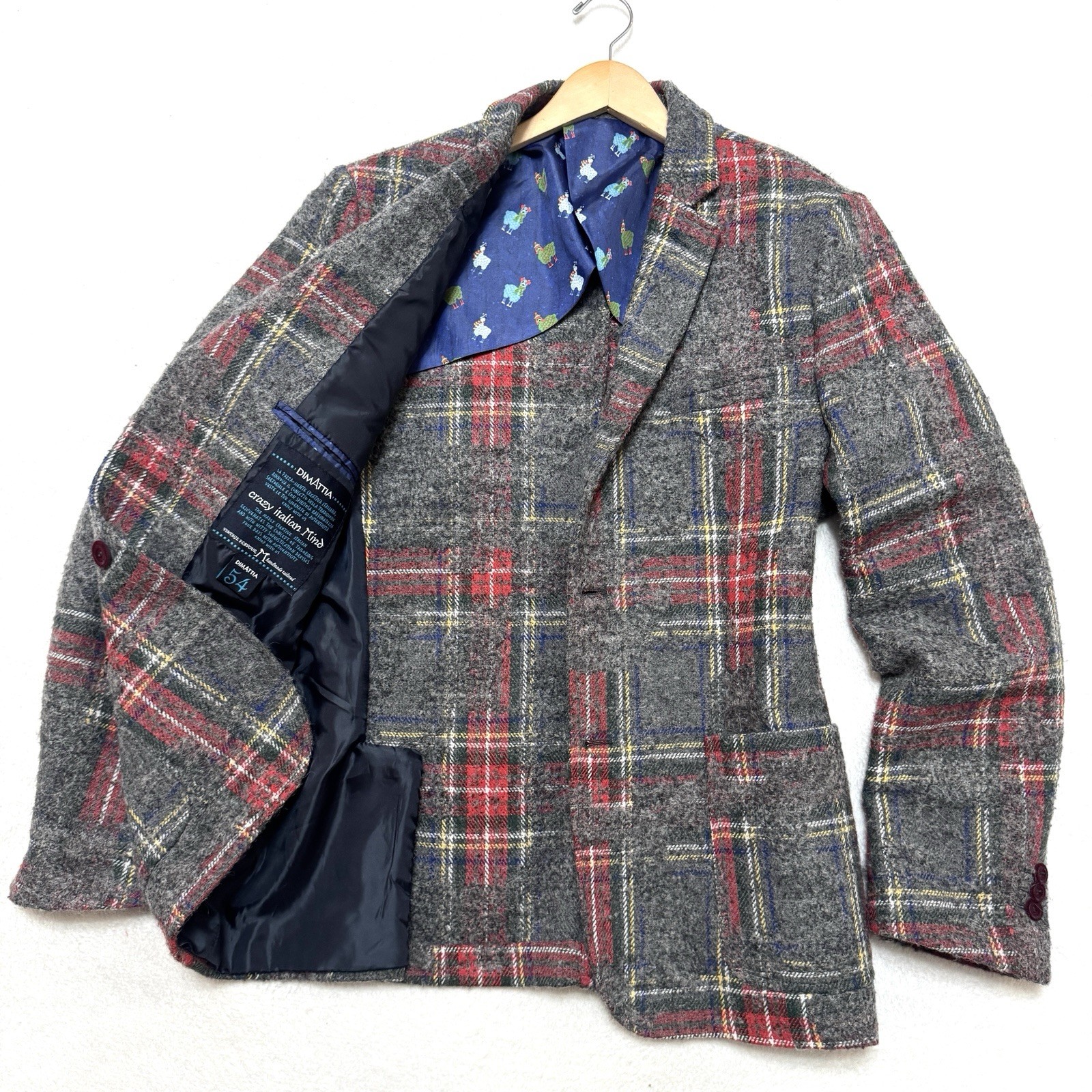DIMATTIA Italy Sz 54 Fits US 42 Wool Alpaca Jacket Blazer Plaid Tweed Slim 44