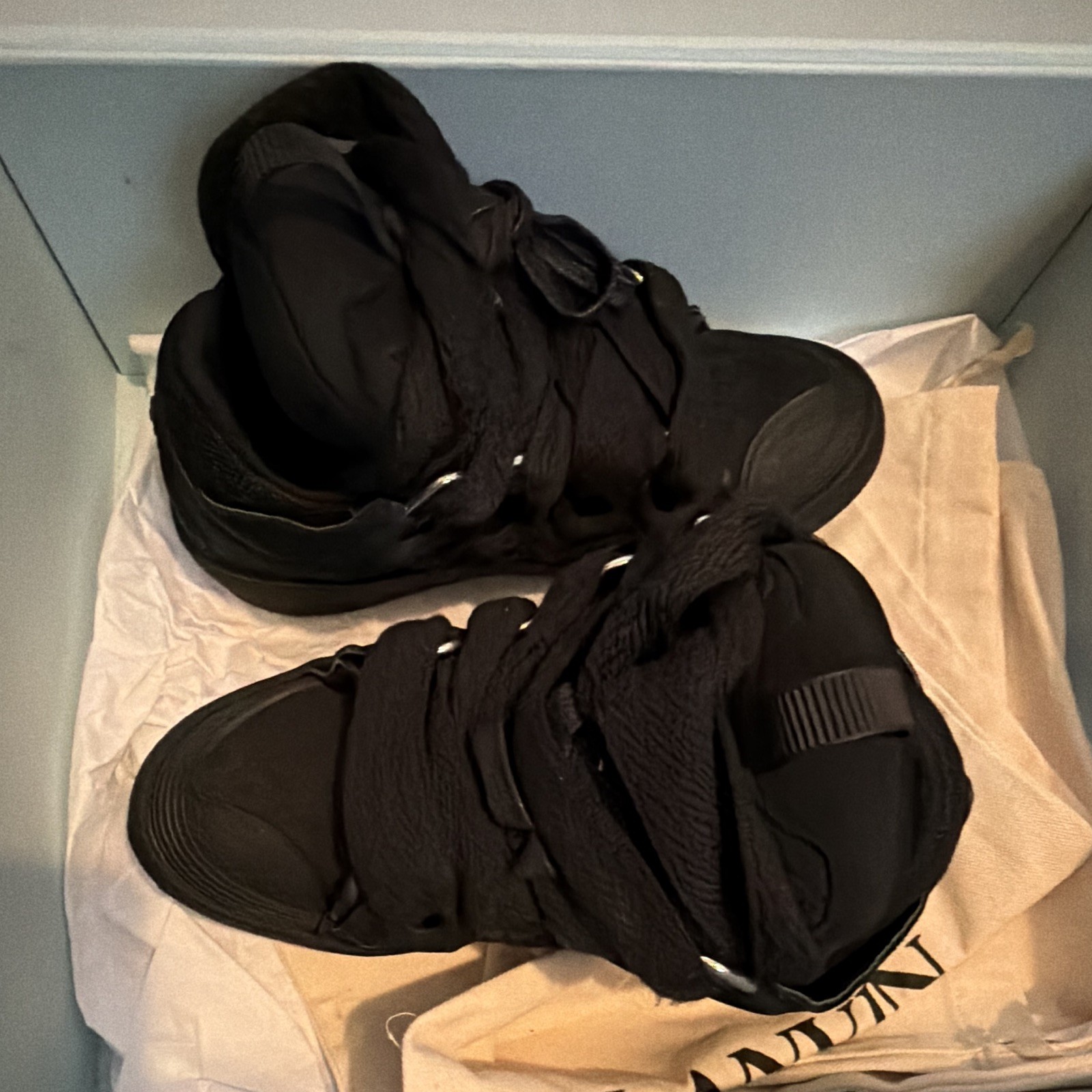 Lanvin Black Mid Top Lace-Up Athletic Sneakers Solid Unisex Adults US 5