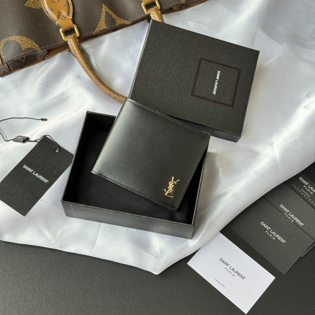 SAINT LAURENT Black Textured Leather Bifold Wallet