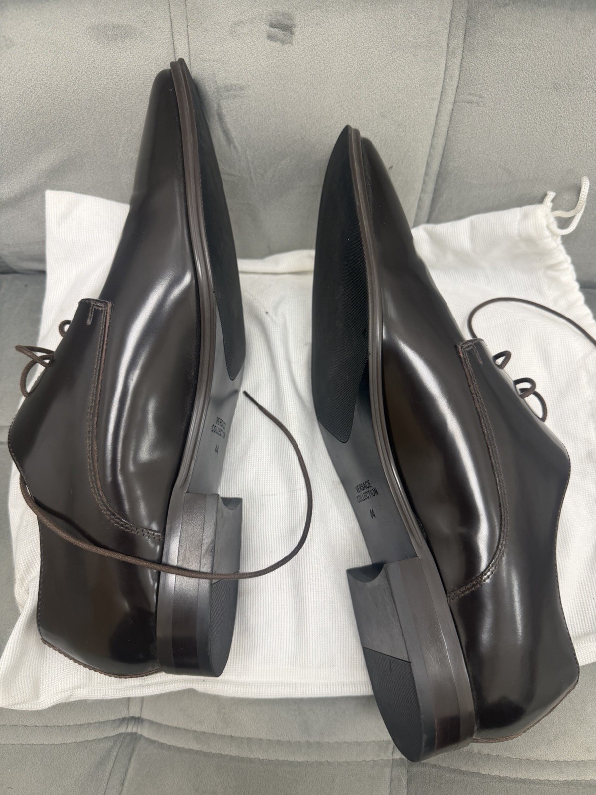 Versace Collection Men’s Brown Leather Derby Dress Shoes EU 44 Made in Italy