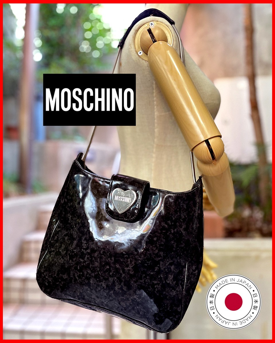 ☆Beautiful Vintage☆ MOSCHINO B5 Bag – BLK Patent Leather – MIJ - Shipping Incd.