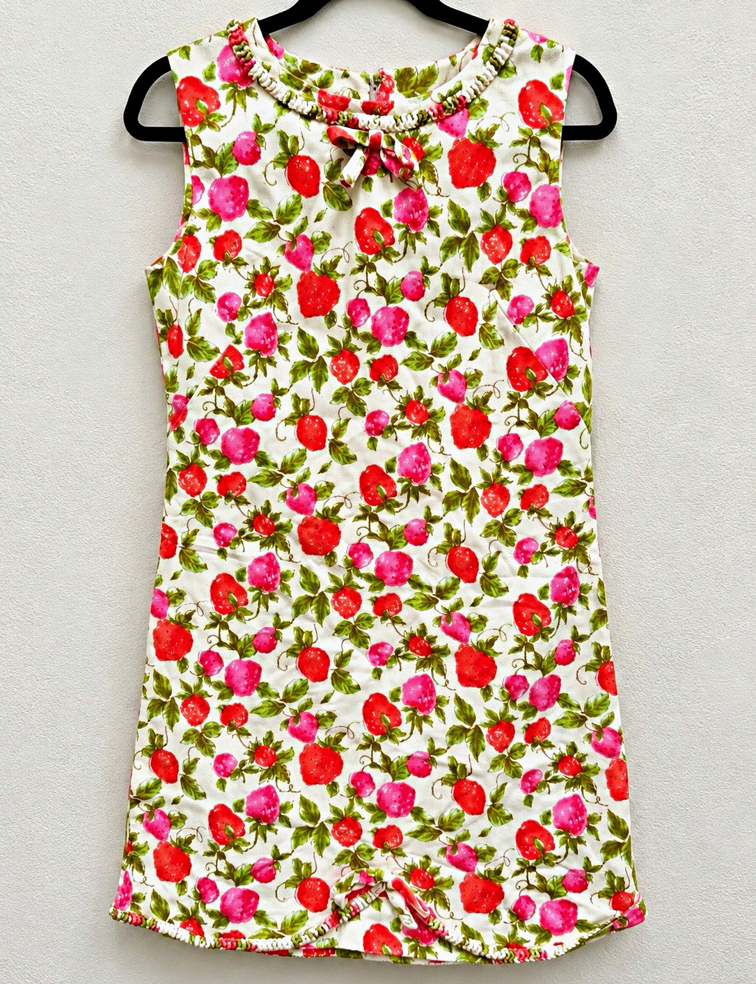 McMullen 60s Floral Sleeveless Short Dress Round Neck Bow Zip Back Size M
