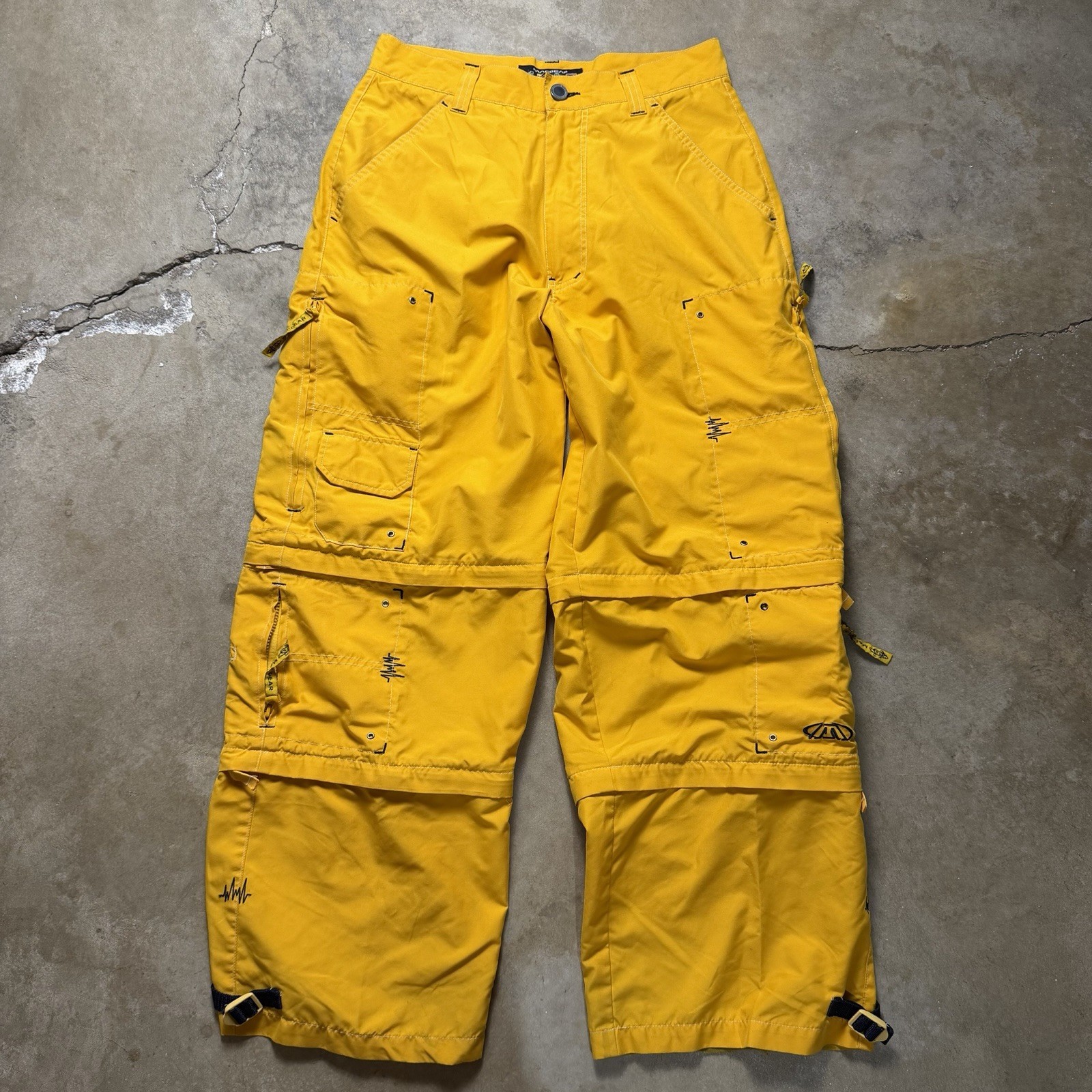 Vintage Y2K Macgear Rave Pants Size 32 Yellow Convertible Cargo Baggy Skater