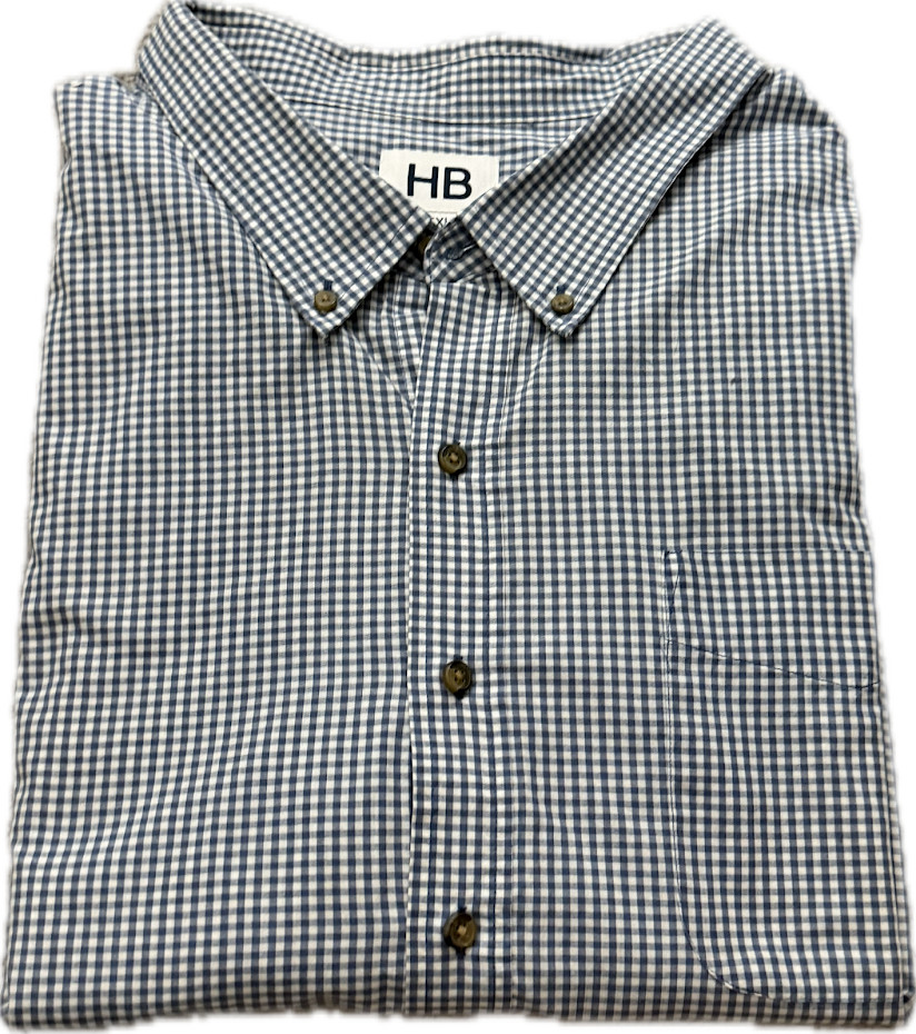 Harbor Bay Mens Shirt 5XL Plaid Blue White Gingham Check Big Tall Short Sleeve 