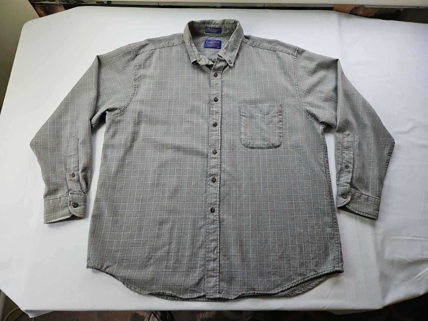 Vtg SIR PENDLETON Long Sleeve Plaid Shirt Gray Blue 100% Virgin Wool SZ XL 26x31