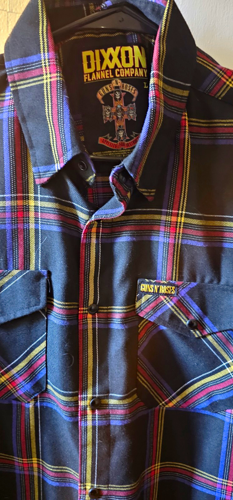 Dixxon Flannel Company Guns N\' Roses Plaid Flannel Button-Up Shirt L Pockets
