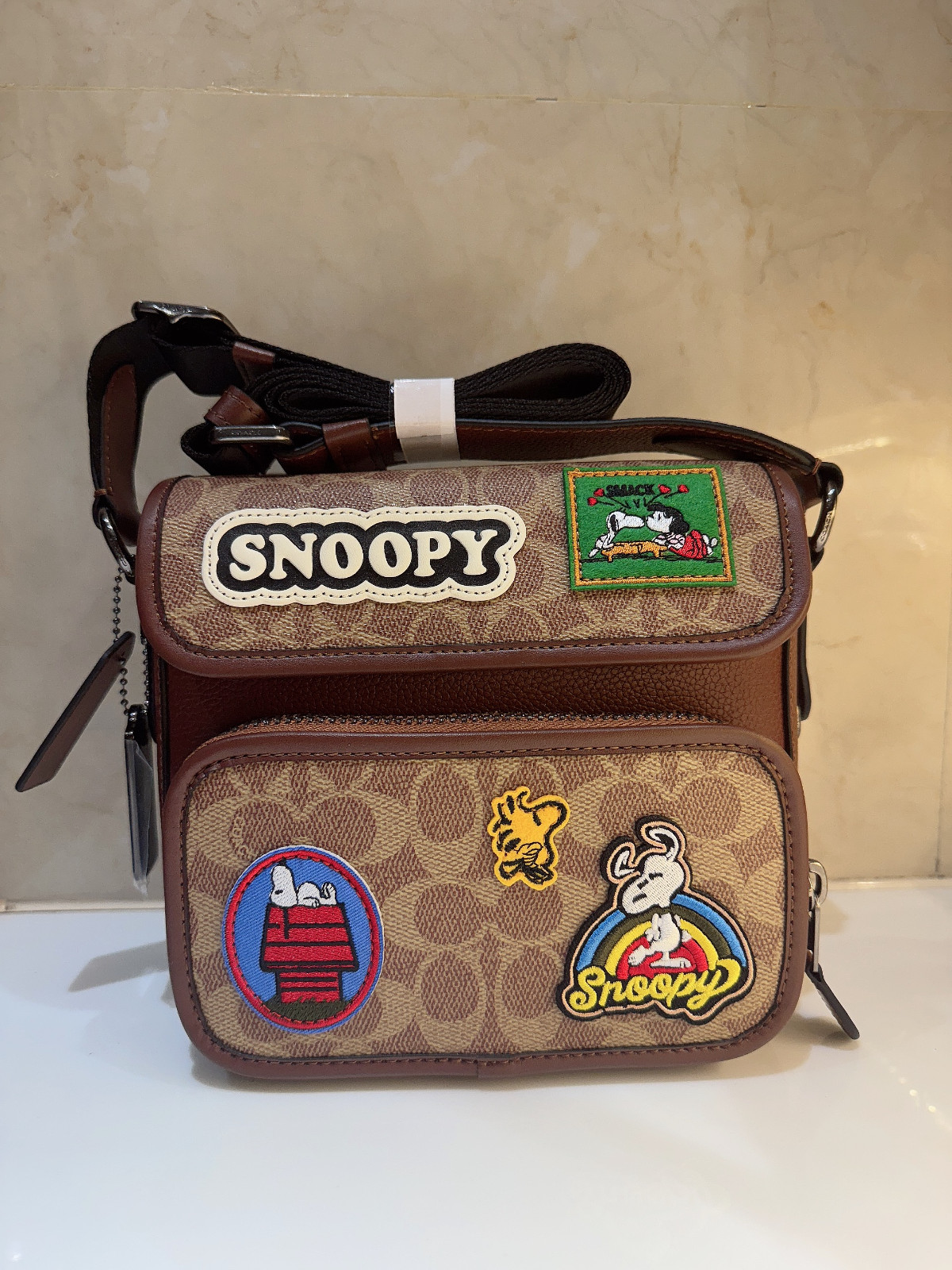 COACH x PEANUTS Sullivan Flap Crossbody Bag Signature Canvas Patch CBI41