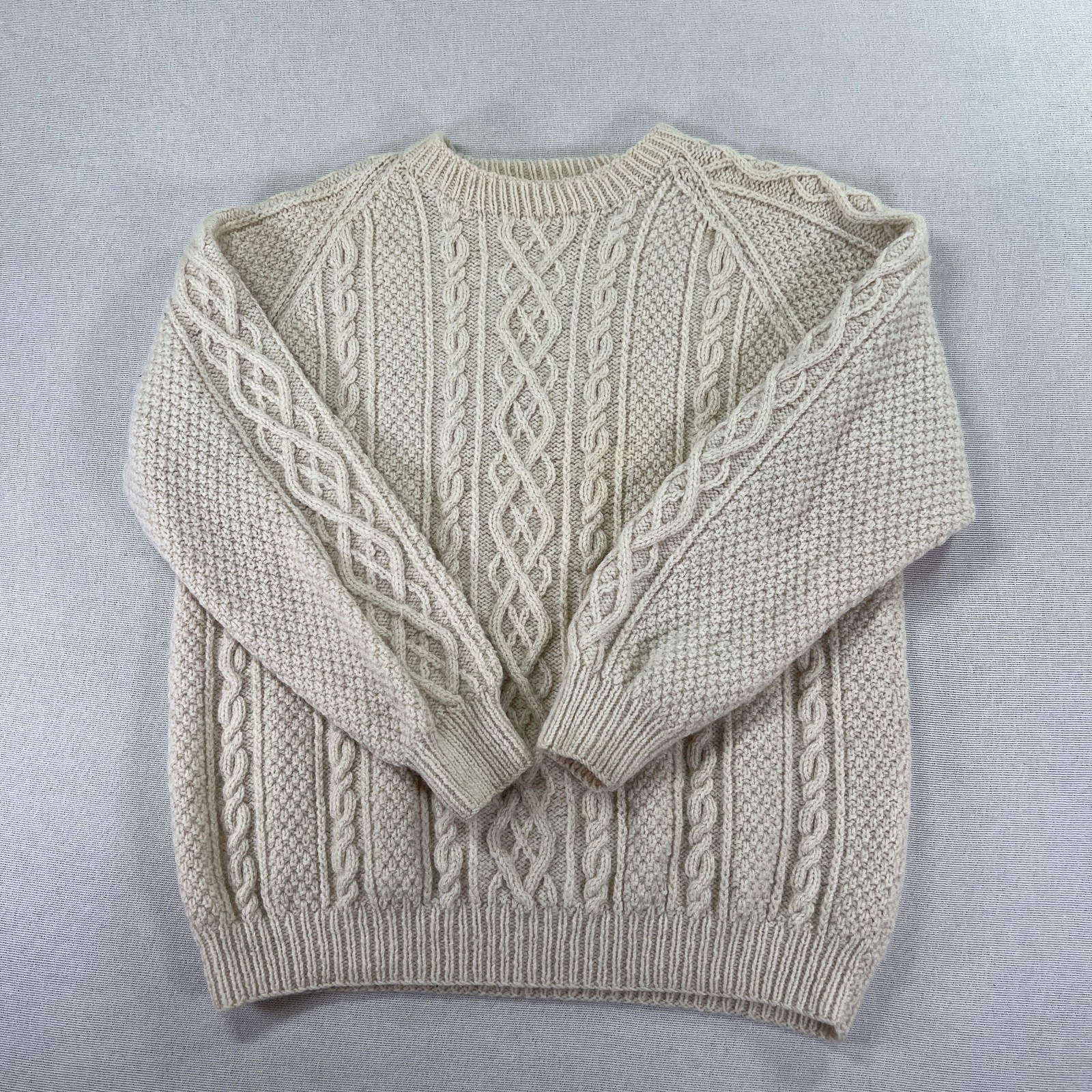 Fisherman Sweater Men\'s M Wool Cable Knit Crewneck Heavyweight Aran *FLAWS
