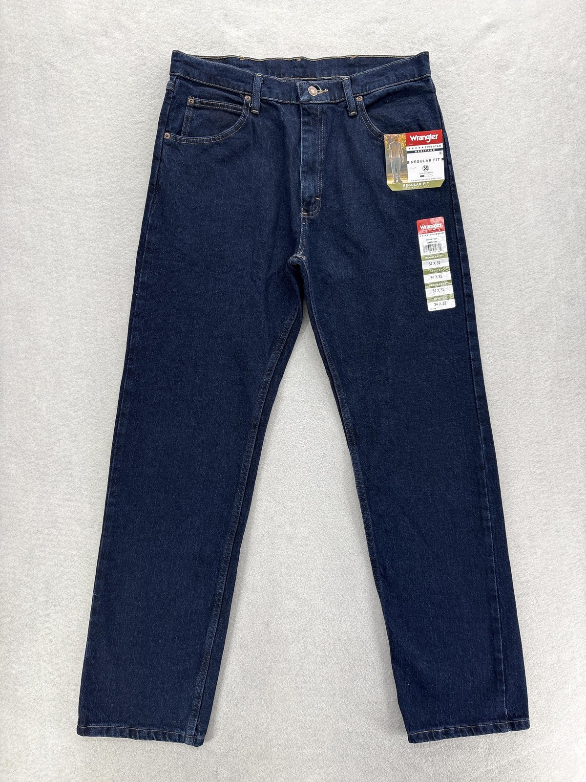Wrangler Five Star Heritage Jeans Mens 34x32 Blue Wash Regular Straight Denim