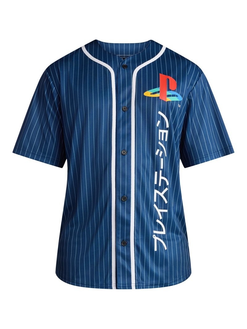 PlayStation Vertical Kanji Logo Baseball Jersey Mens S Blue Button-Up NWT