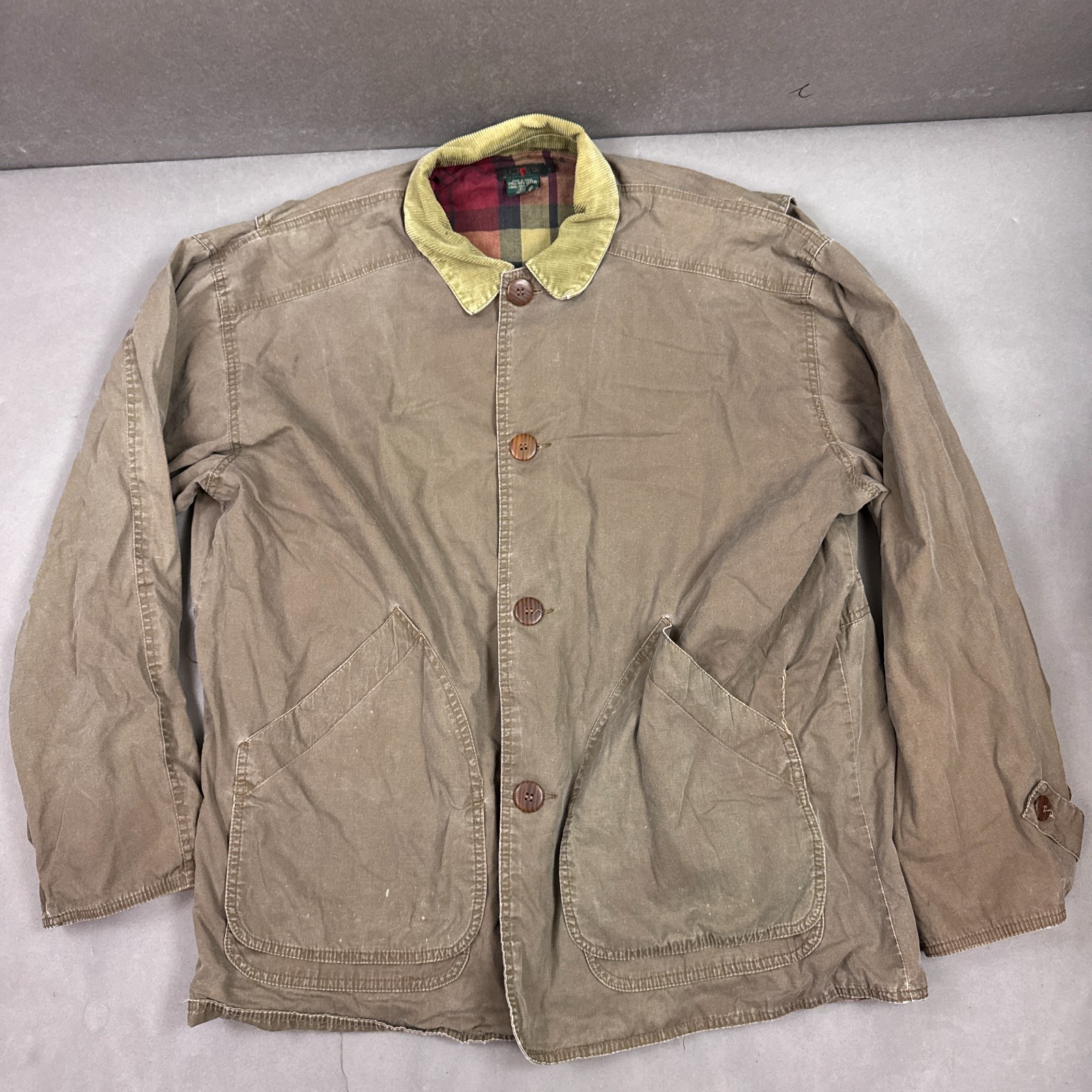 Vintage J Crew Jacket Mens Large Brown Oarsman Barn Chore Flannel Plaid Lined