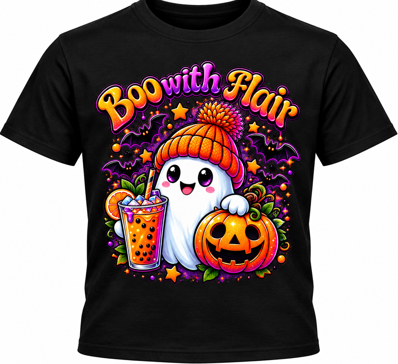 Boo With Flair Halloween Ghost T-Shirt Cute Pumpkin Fall Graphic Tee S-XL