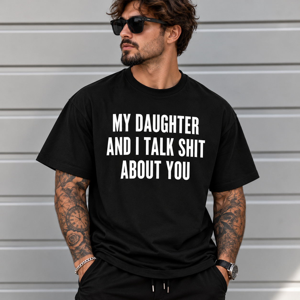Funny Dad T Shirt My Daughter and I Talk About You Sarcastic Black Graphic Tee