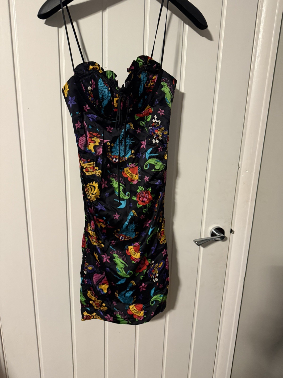 Betsey Johnson Tattoo Silk Mini Dress Y2K Mark Mahoney Collab US 0/ UK 4/6