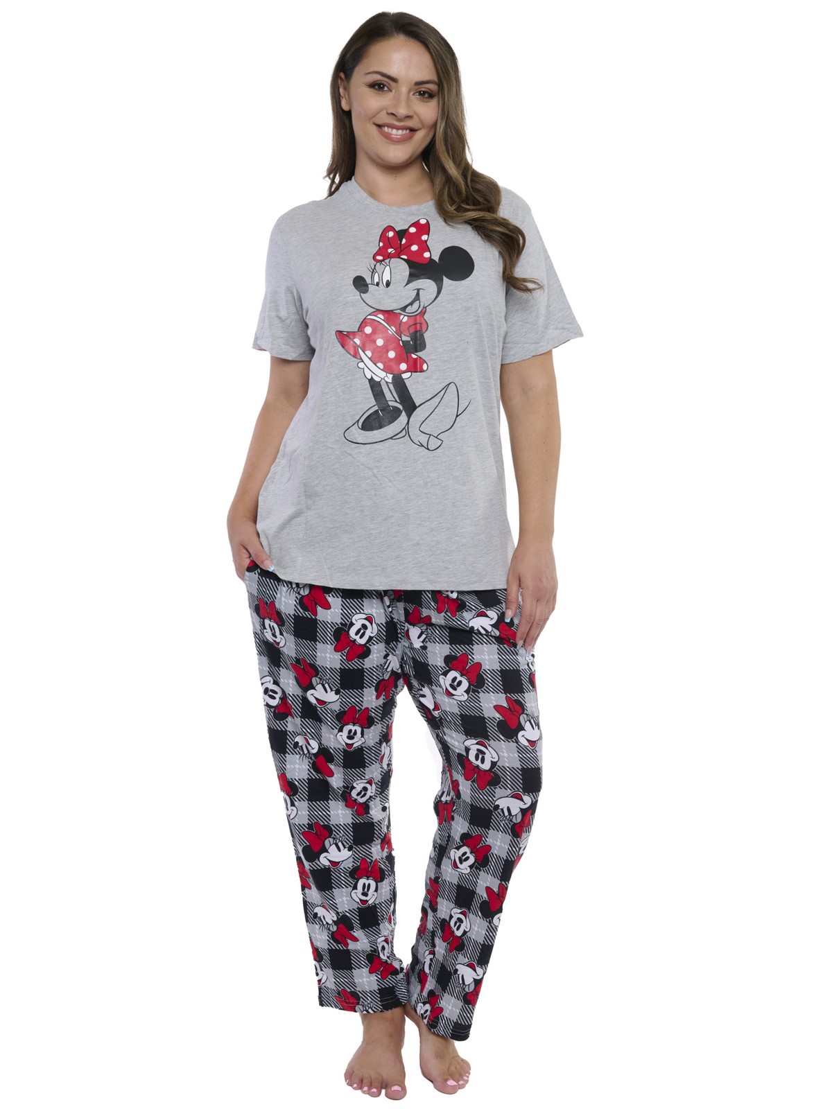 Women\'s Plus Minnie Mouse Gray T-Shirt & Pants 2-Piece Pajama Set Sleepwear