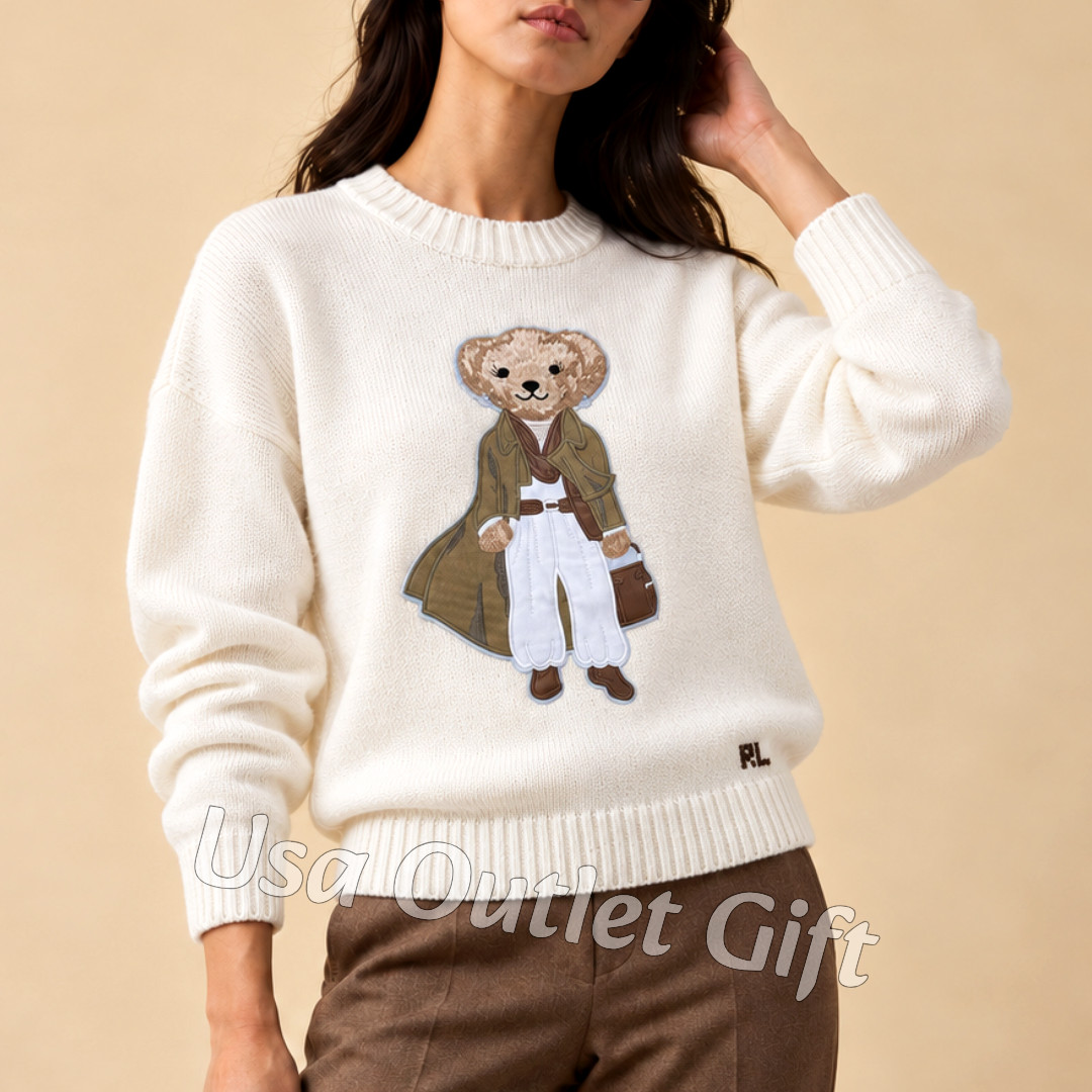 POLO PALPH LAUREN Polo Bear White Crewneck Sweater Women S, NWT