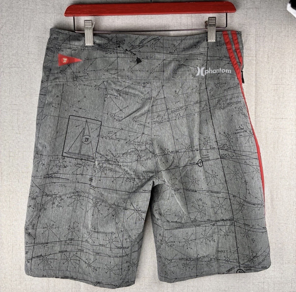 Hurley JJF Phantom Board Shorts Quick Dry Gray 30 Fits 32 S M Nautical Surf Maps