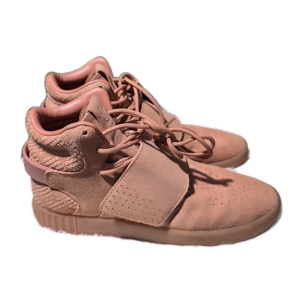 Adidas Sneakers Men\'s Sz 8.5 Tubular Invader Shoes Pink Suede Comfort Strap