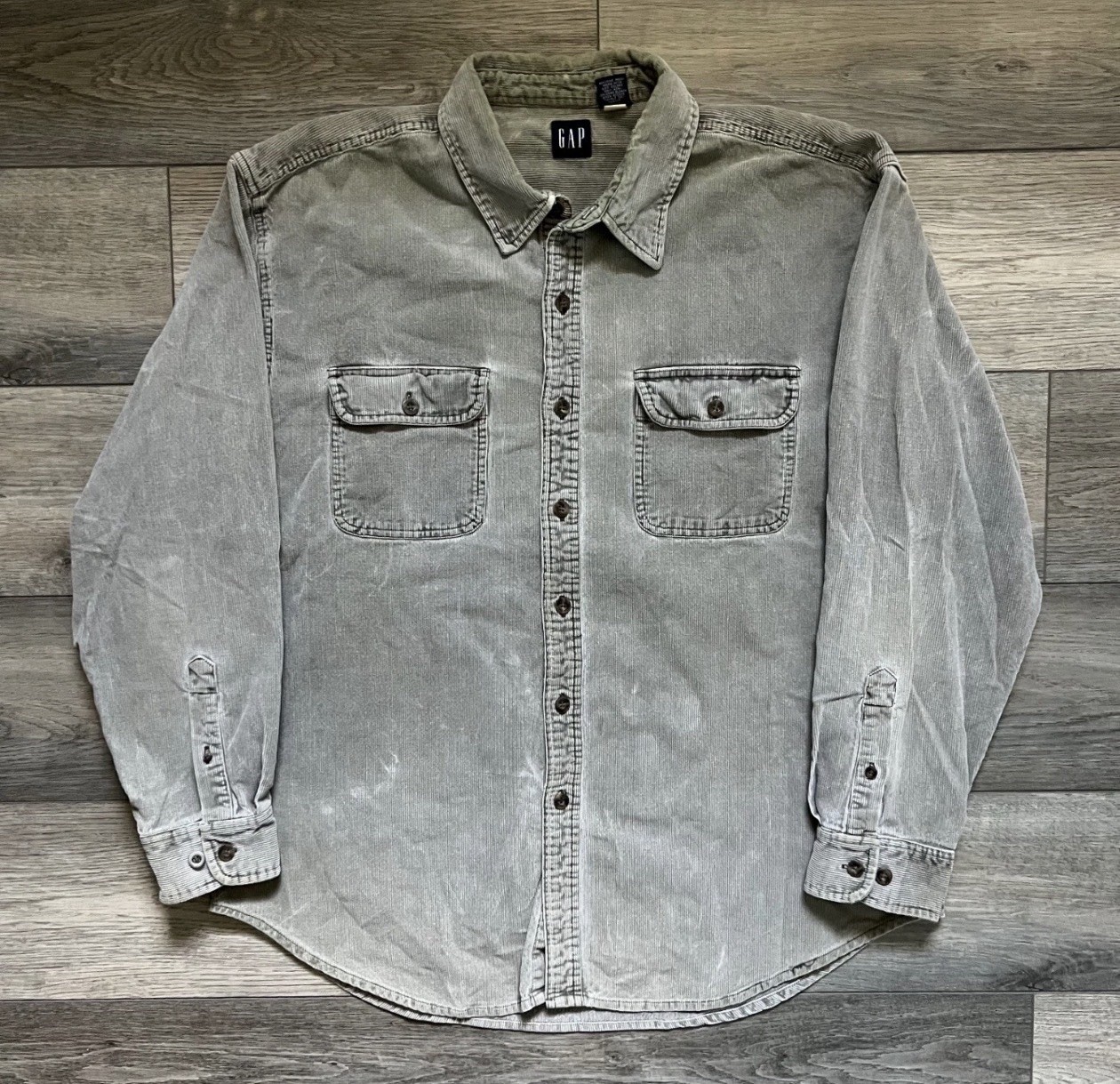Vintage GAP Men\'s XL Corduroy Long Sleeve Button Shirt Jacket Olive Green