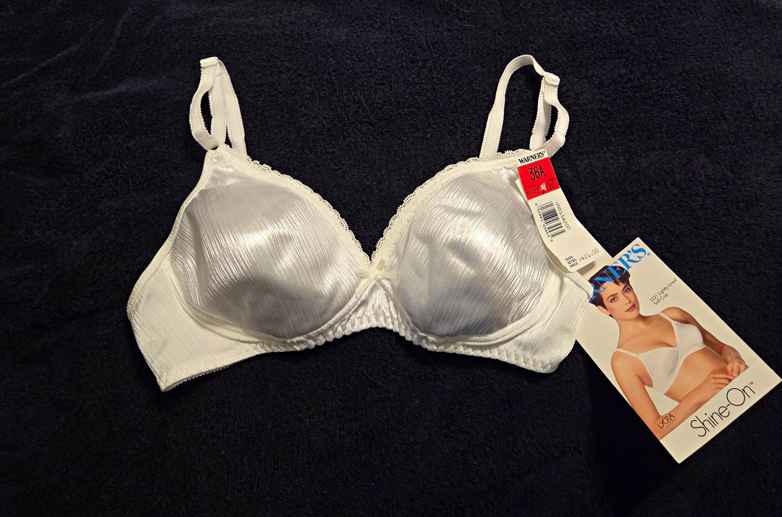 Vintage Warner\'s Shine-On White 36A Wireless Lightly Lined Soft Cup Bra 1221