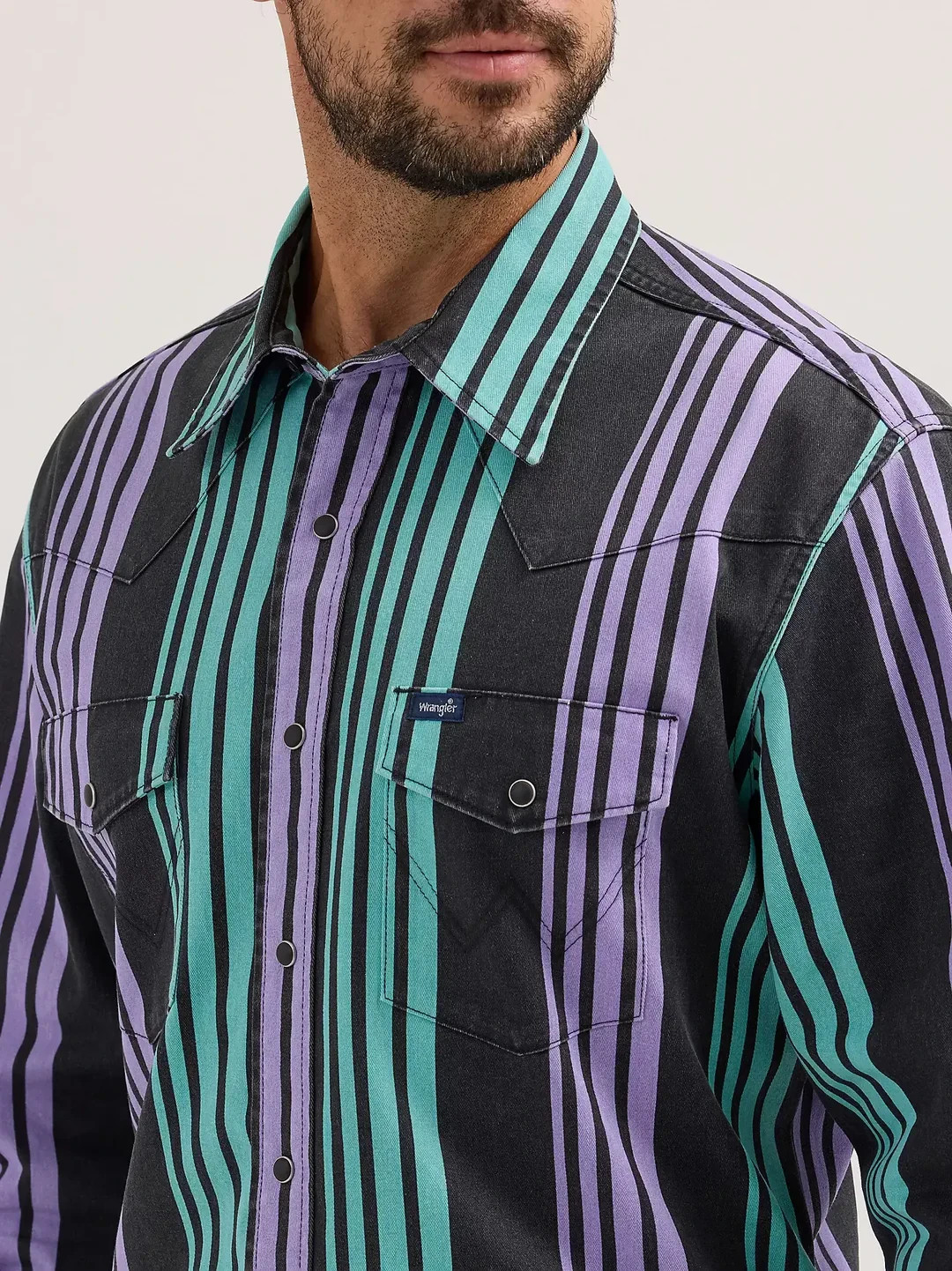 Wrangler Vintage Inspired Brushpopper Western Snap Medium shirt Teal Purple
