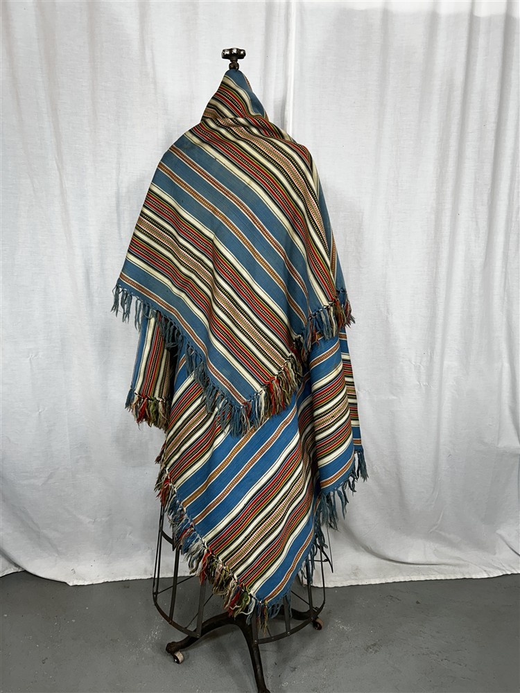 antique wool shawl 1855 unisex Ribbon Striped jacquard 58x62 Civil War Era rare