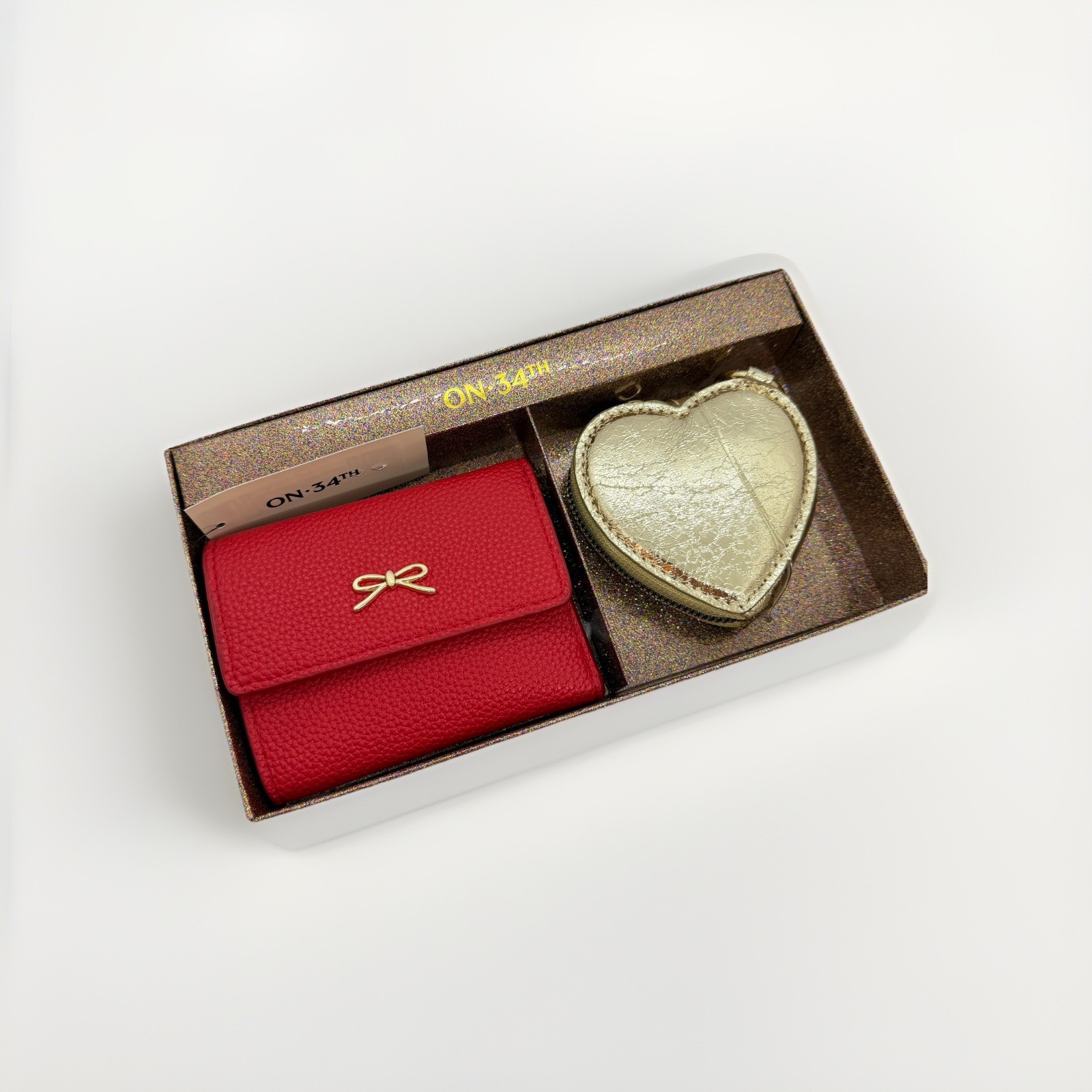 Macy\'s On 34th Maddynn small women\'s wallet + charm coin purse -Boxed Red Gold