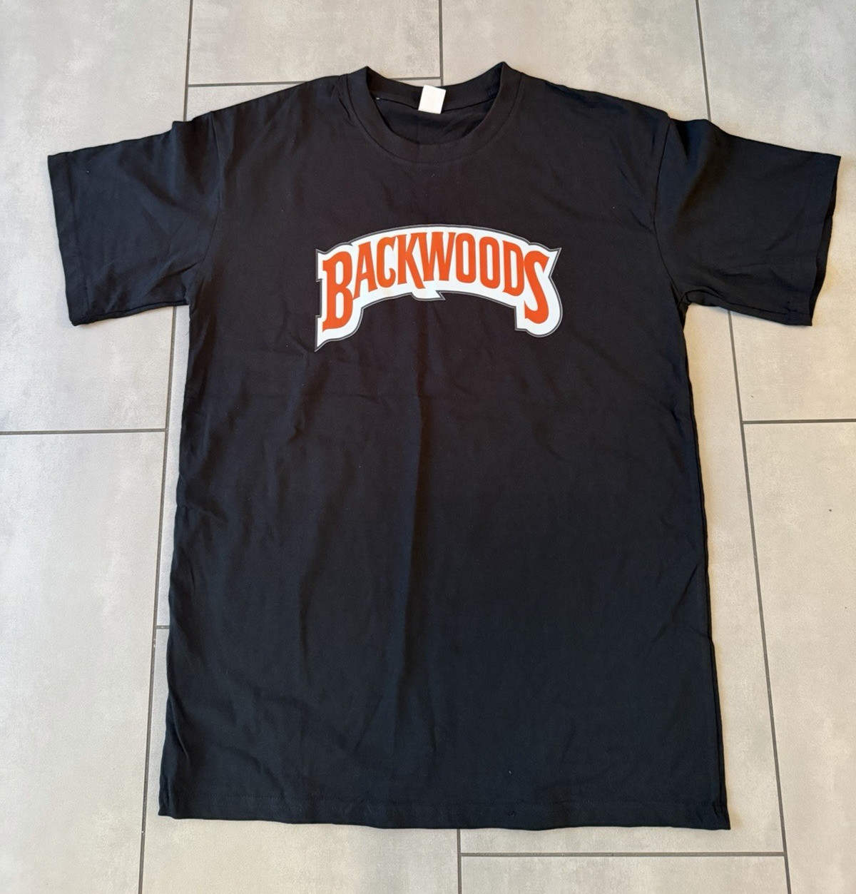 Backwoods Men\'s Black Logo T-Shirt Cotton Knit Crew Neck Short Sleeve L