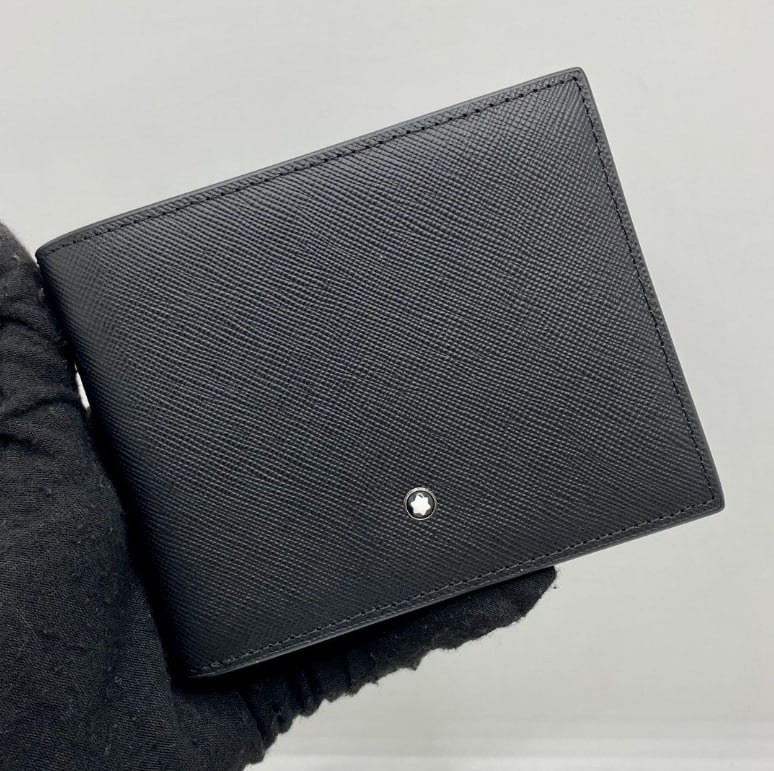  Montblanc 6CC Black Leather Bifold Wallet Men\'s Card Holder NIB Luxury Gift