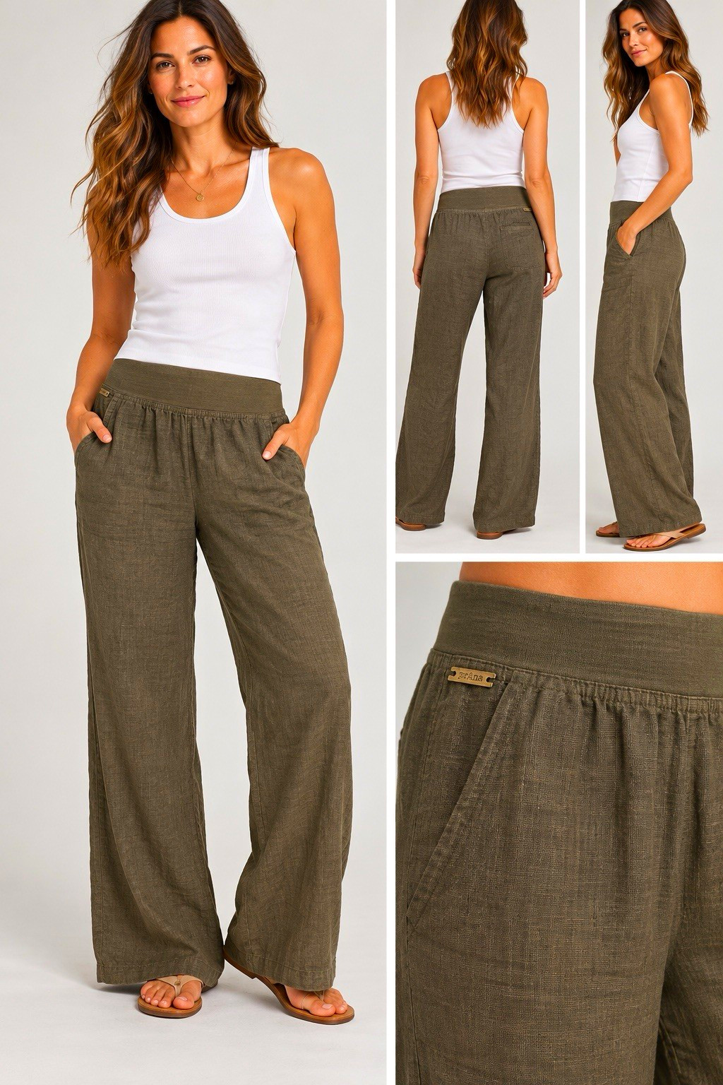 prAna Women’s olive Green Wide-Leg Pants Elastic Waist Pockets Sz S Boho Earthy 