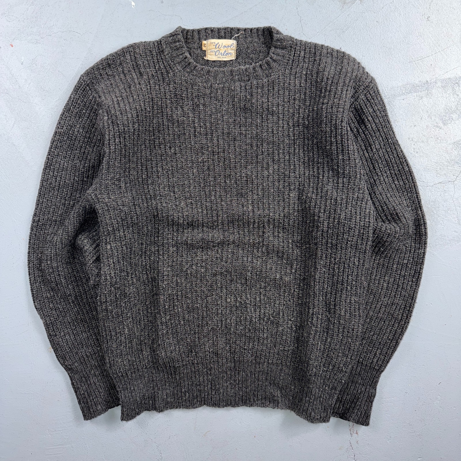1960s Wool Orlon Crewneck Sweater Gray Rib Knit Long Sleeve Medium VTG 60s