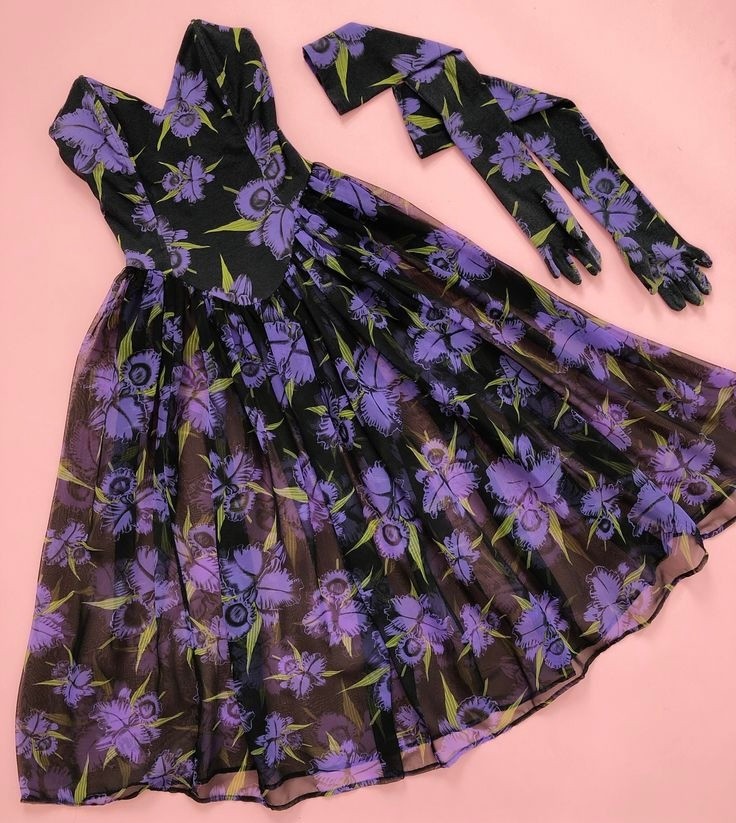 Vintage 80s Betsey Johnson Punk Label Iris Dress & Gloves RARE