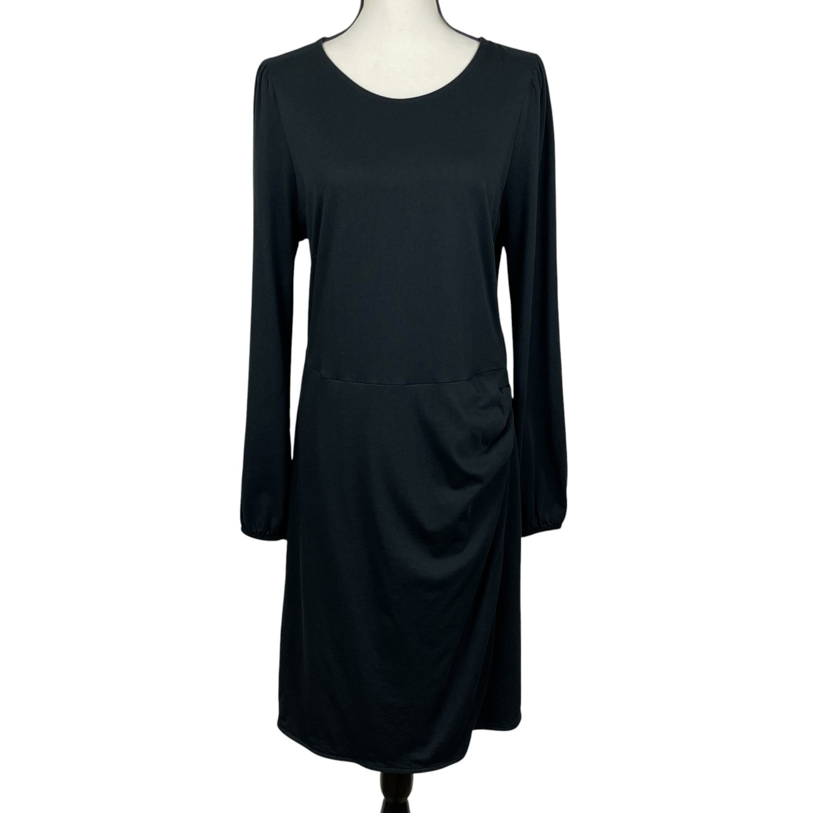Boden Women\'s Dress Size 14L Tall Black Long Sleeve Ruched Wrap Front Workwear